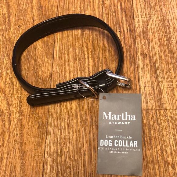 Martha Stewart Black and Silver Leather Buckle Dog Collar Size 16 - Picture 1 of 7